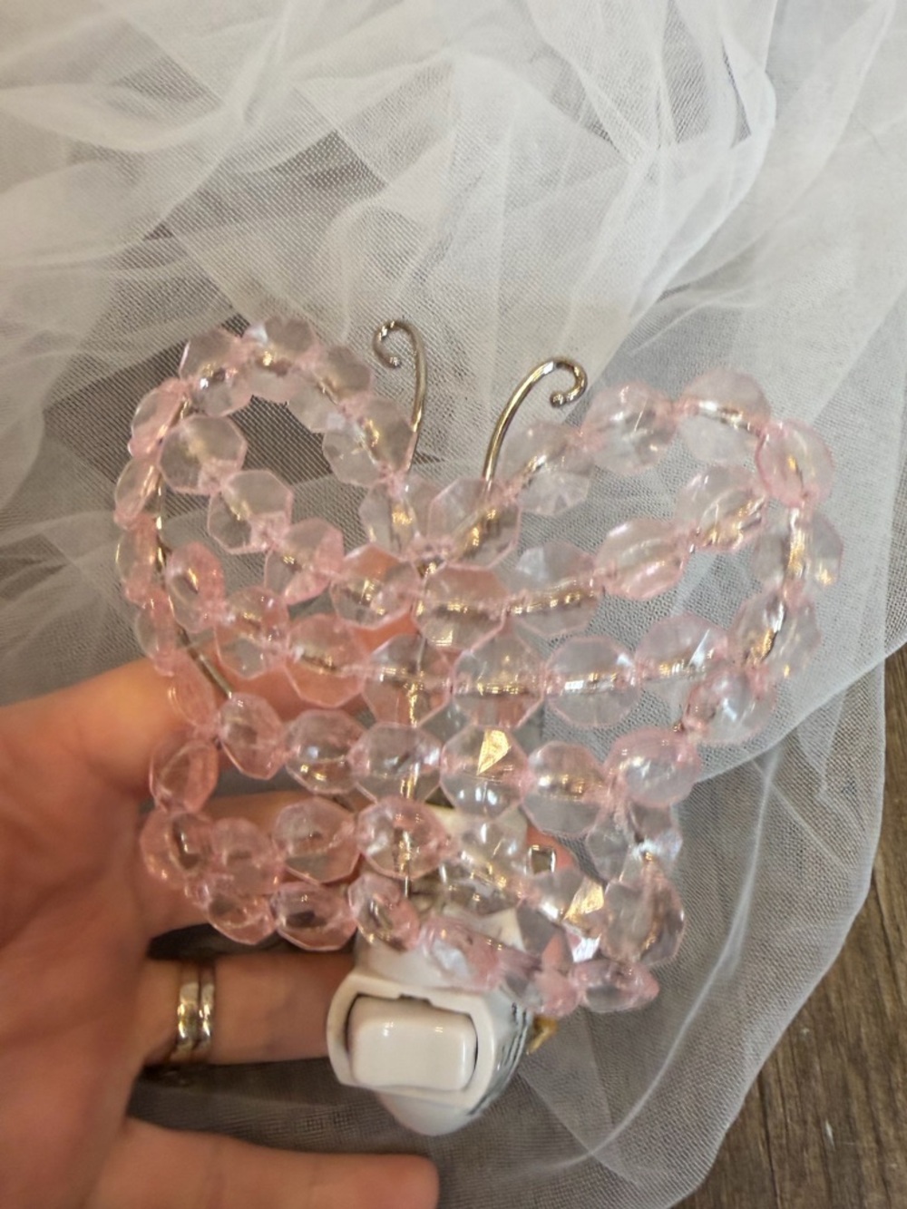 Pink Crystal Butterfly Night Light | Plug In | Girls Room Decor